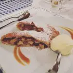 48 hours in Budapest: Image of a apple strudel dessert with vanilla ice-cream