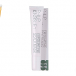 Recommended exfoliators for face, body & scalp. Image of Sanctuary Spa Classic body scrub. Philip Kingsley exfoliating scalp mask and The Ordinary Glycolic acid 7% toning solution against a white background