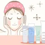 How to get the most out of your skincare products. Illustration of a girl wearing an alice band, with her hands to her face, her eyes closed and looking contented. Illustrations of different skincare products are in front of her