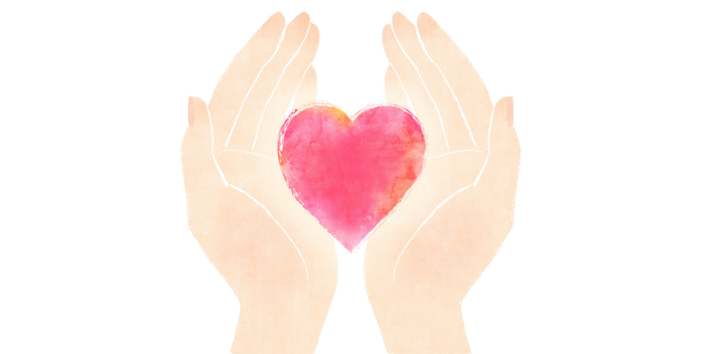Give the gift of well-being this Mother's Day: Perfect well-being gifts for Mum. Illustration of a pair of hands holding a heart on a white background