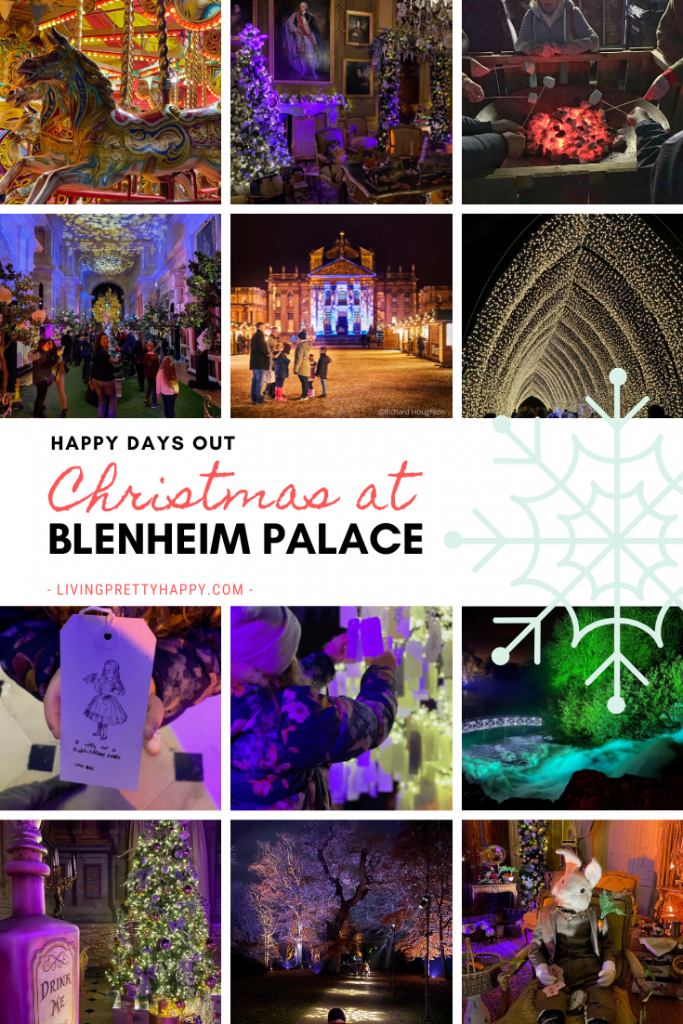Happy Days Out - Christmas at Blenheim Palace a Review. Review of Alice in the Palace, Illuminated Christmas Lights Trail & Christmas Markets at Blenheim Palace. Top Tips for Visiting Blenheim Palace the Christmas. Christmas Days Out UK #Christmas #christmaslightstrail #blenheimpalace #daysoutUK #Christmasexperiences #familyfun #thingstodoinoxford