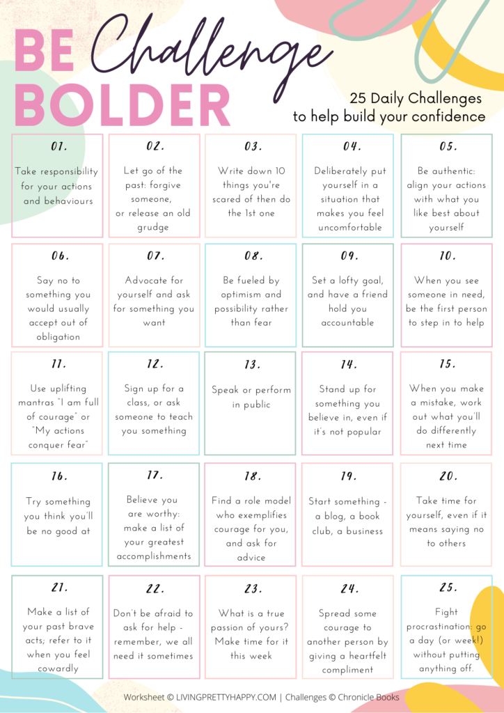 Be Bolder Challenge Worksheet: 25 Activities to help build your confidence