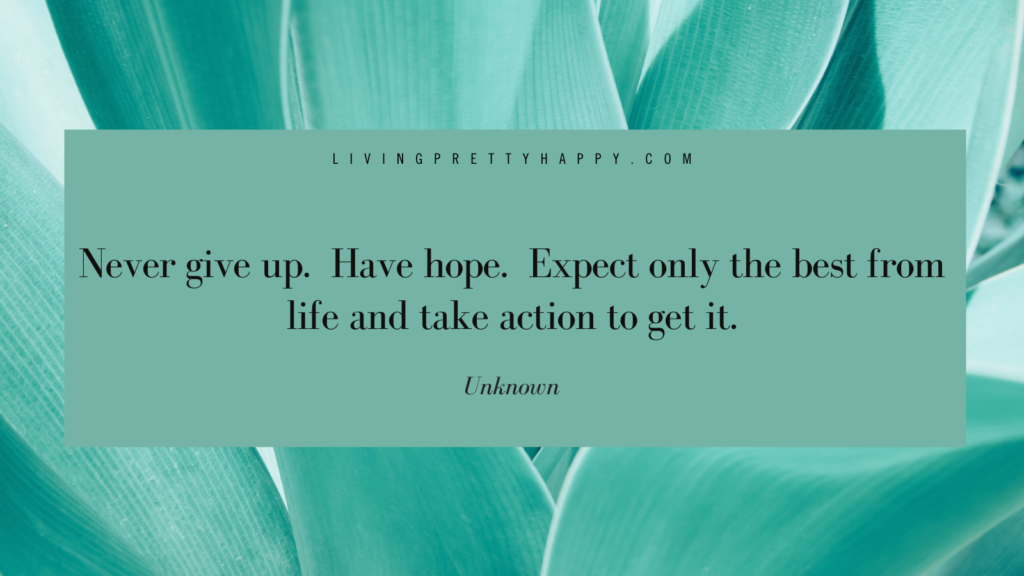 Never give up, have hope, expect only the best from life and take action to get it quote