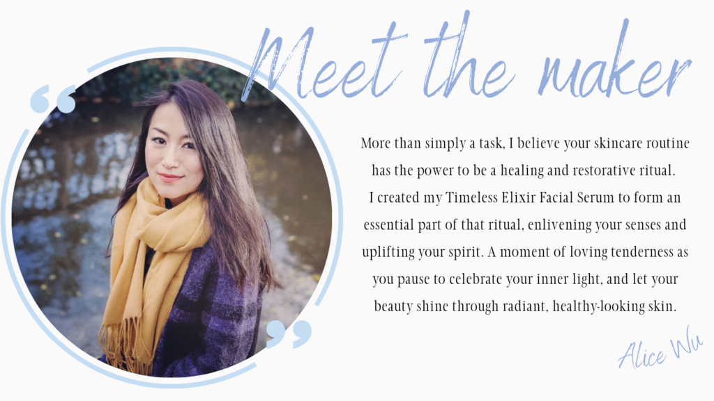 Alice Wu Creator of Peace & Pure Timeless Elixir Facial Serum