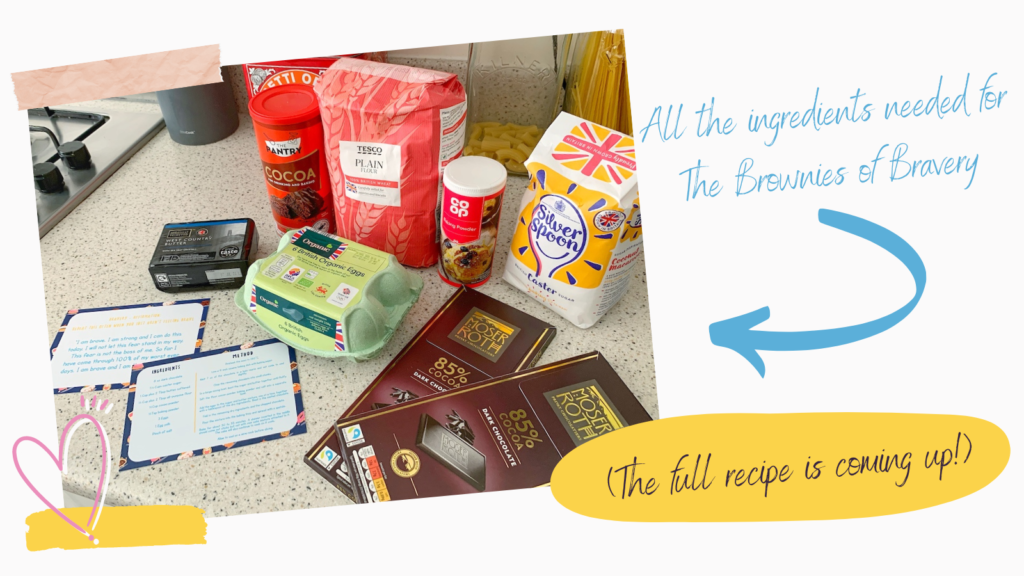 All the ingredients needed for Bakeeze brownies