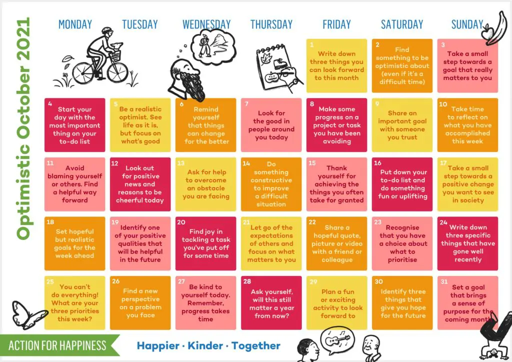 Action For Happiness Action Calenders are great resources to help boost happiness