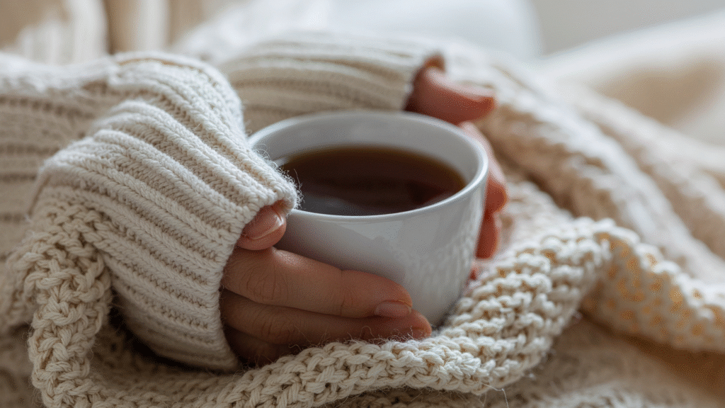 Hands holding a warming drink. A micro moment of calm to help build emotional resilience