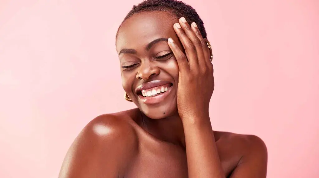 Woman looking happy within her own skin