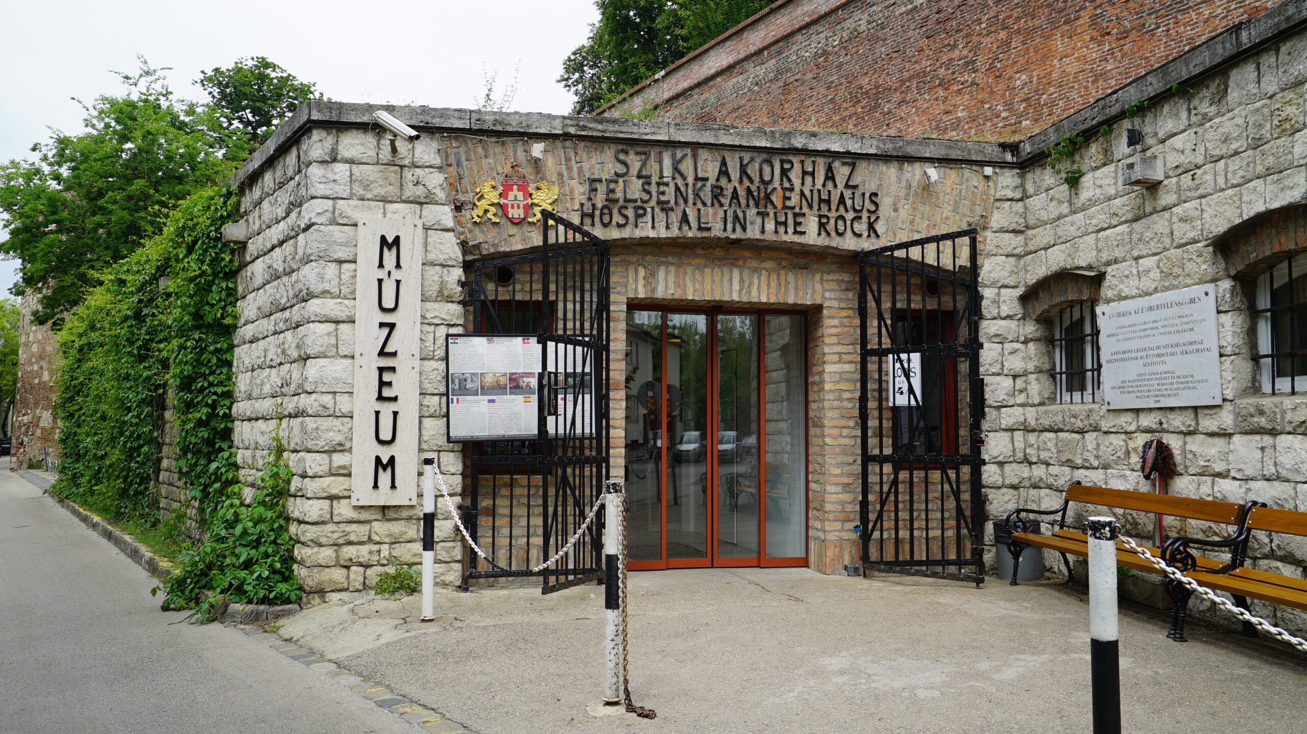48 hours in Budapest. Image of the exterior entrance to the hospital in the rock