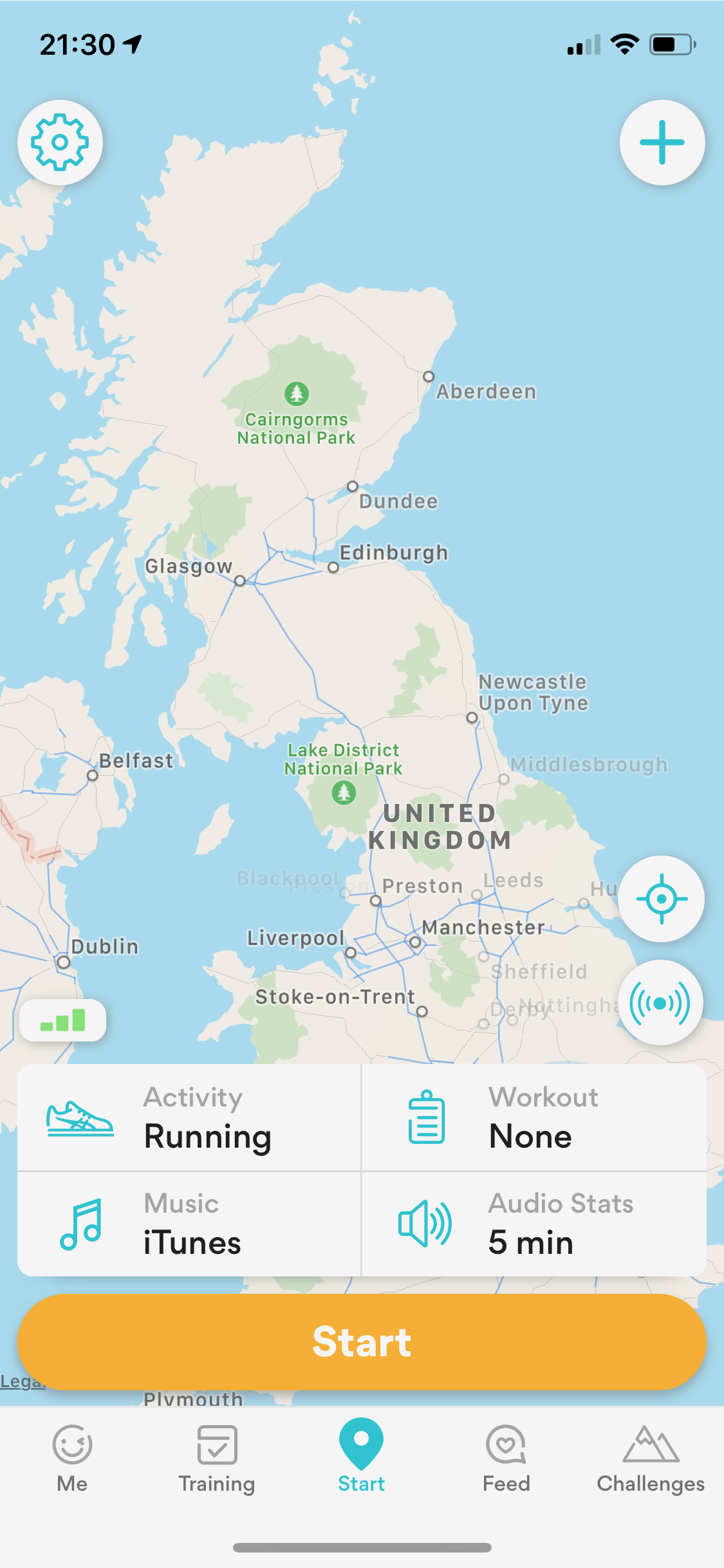 How to keep your running motivation. Image of a screenshot of the Runkeeper app displaying a map of the UK
