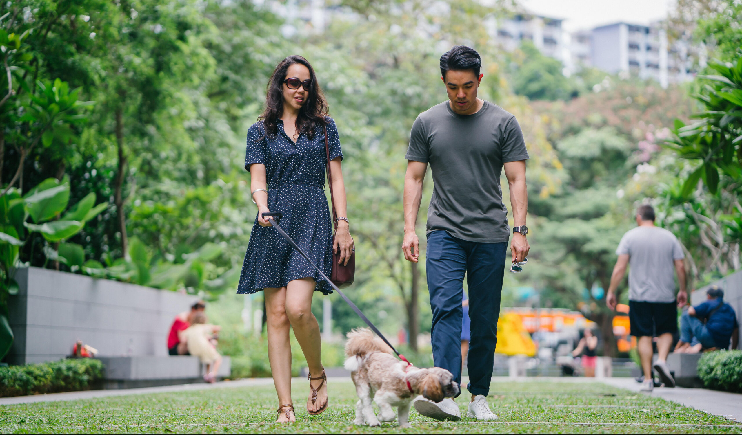 Exercise Hacks: How to be fitter without really trying. Image of young couple walking their dog through a public park