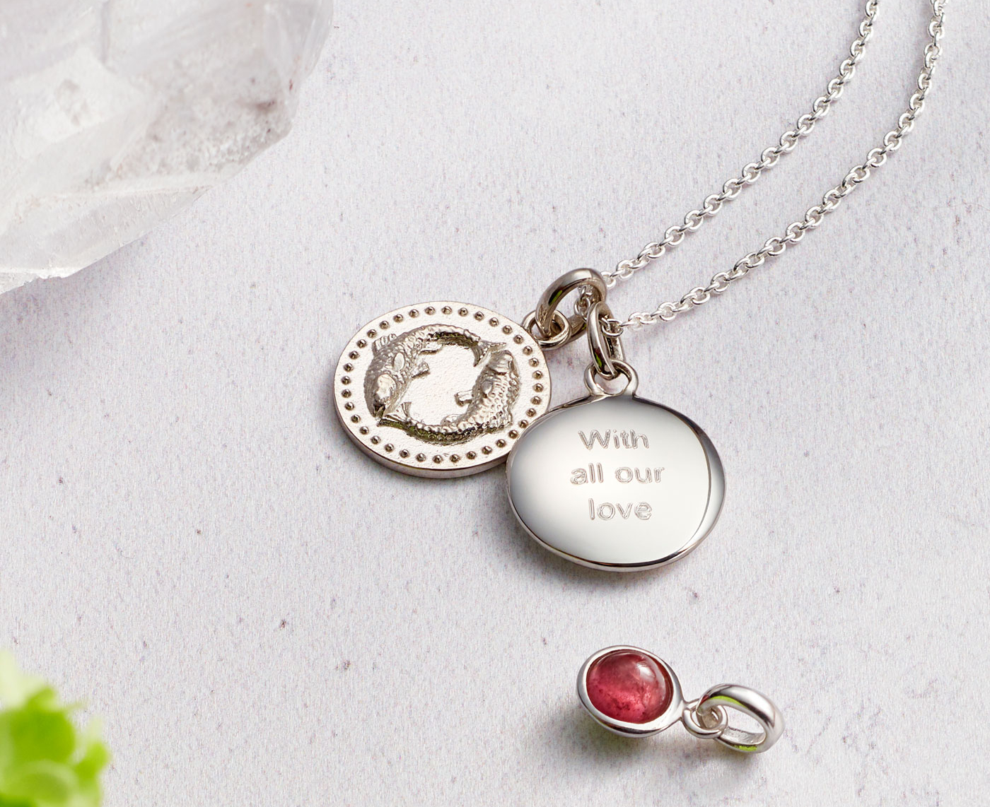 Hersey & Son Pisces silver pendant engraved with all our love - a simple way to create jewellery with meaning from Hersey & Son