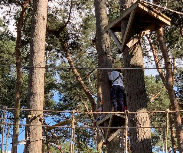 Holding on tight to the tree as I was exceptionally scared to be us there