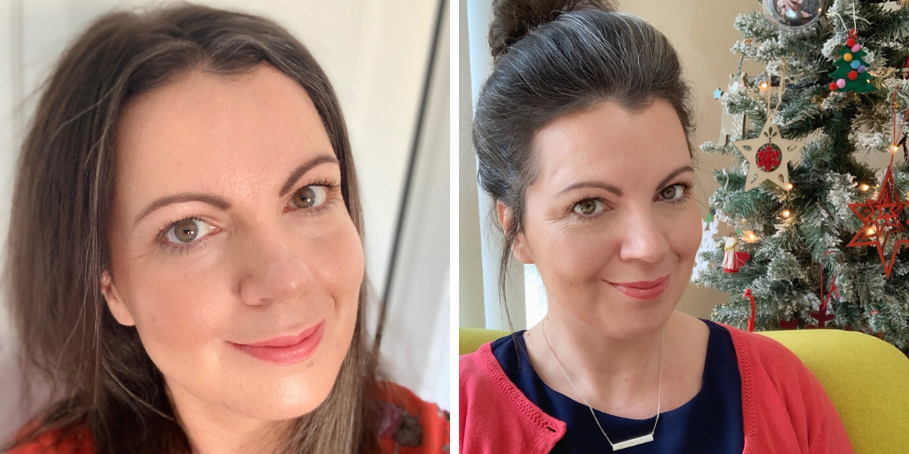 Alex Grace in two pictures wearing makeup