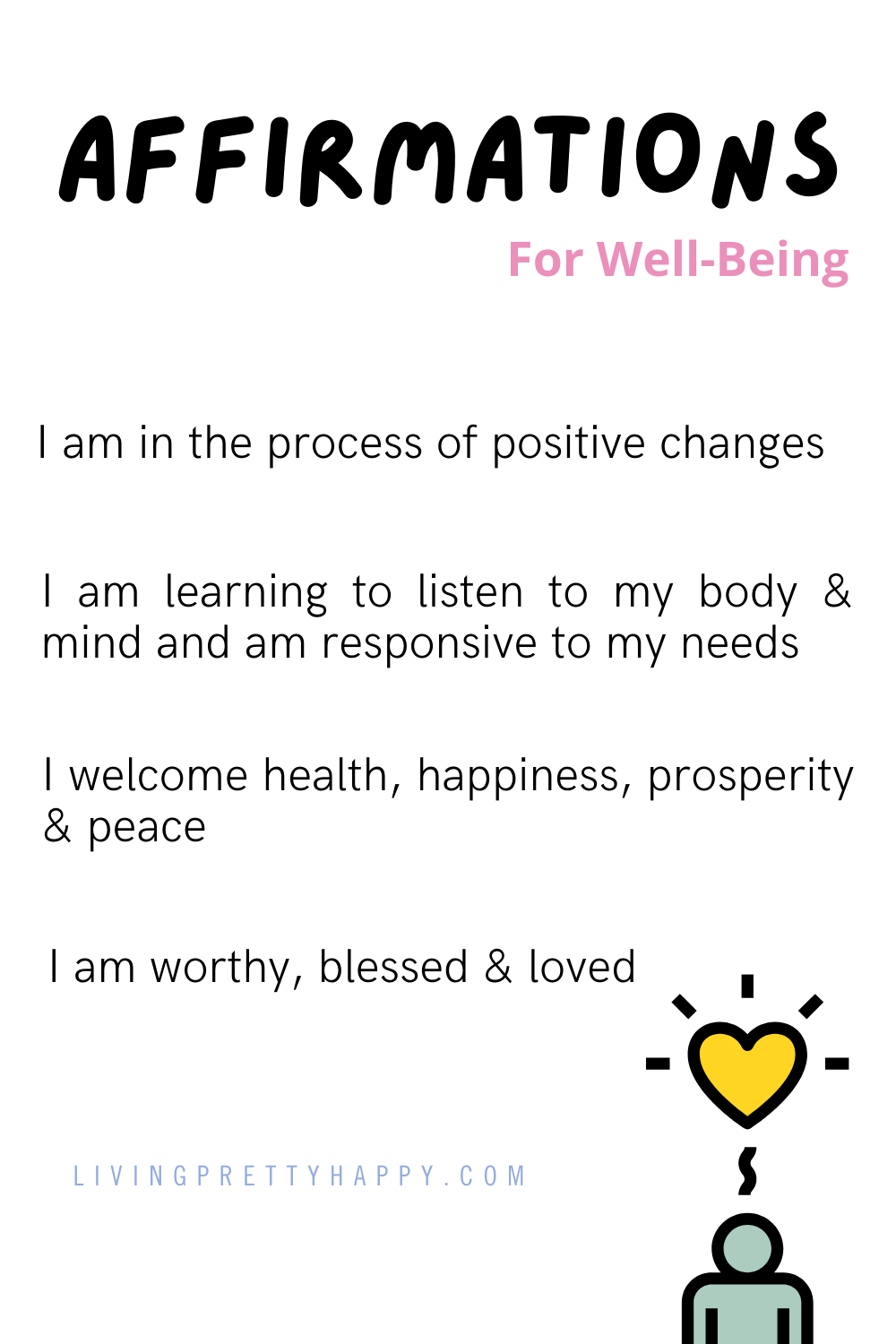 Positive Affirmations for better well-being and wellness. Use these manisfestation affirmations for a happier day
